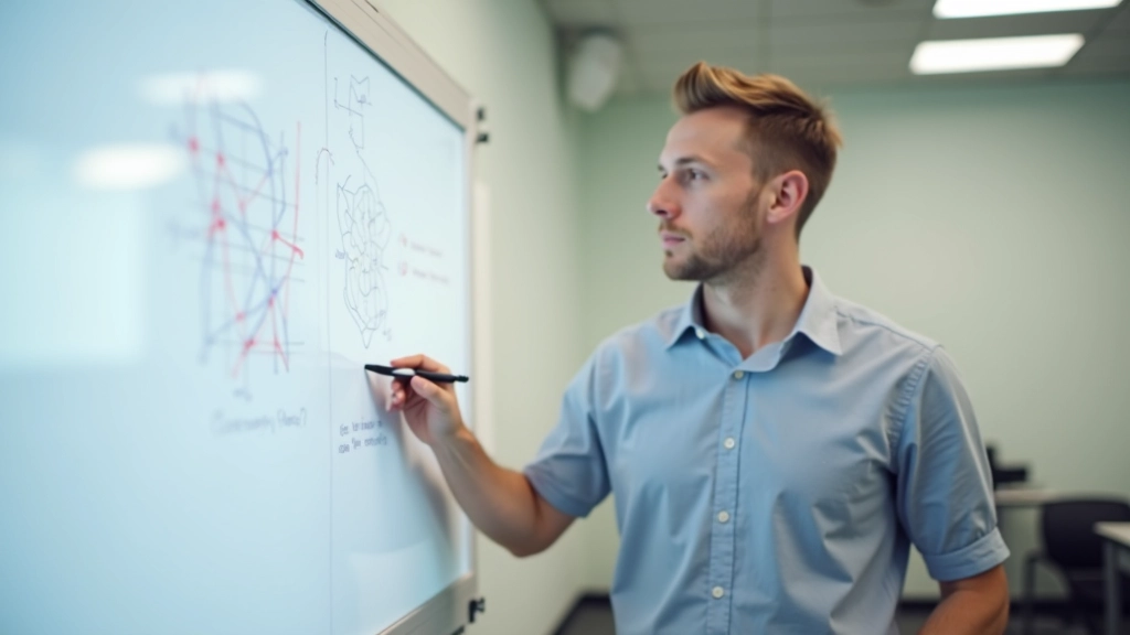 Tutor explaining concept to student using whiteboard with clear diagrams and examples, demonstrating engaged teaching method